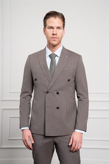 Morven Erkek KAHVE Trend Slim Fit Sivri Yaka Kruvaze Takım Elbise - photo 1