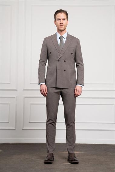 Morven Erkek KAHVE Trend Slim Fit Sivri Yaka Kruvaze Takım Elbise - photo 2