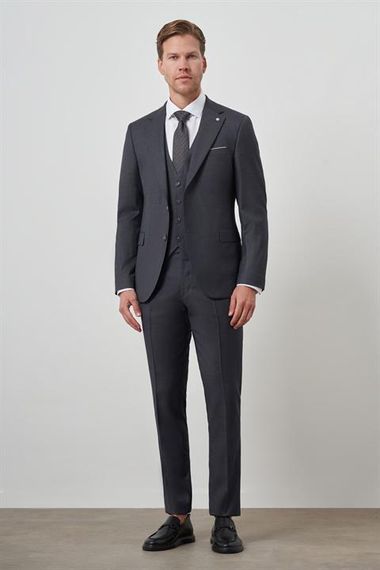 Morven Erkek Füme Poliviskon Slim Fit Yelekli Mono Yaka Takım Elbise - صورة 2