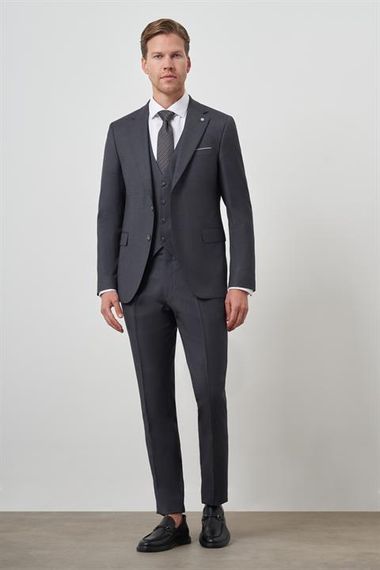 Morven Erkek Füme Poliviskon Slim Fit Yelekli Mono Yaka Takım Elbise - صورة 4