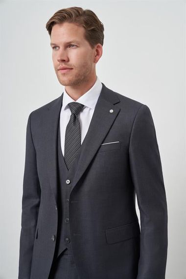 Morven Erkek Füme Poliviskon Slim Fit Yelekli Mono Yaka Takım Elbise - صورة 3