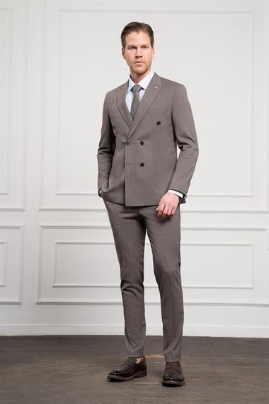 Morven Erkek KAHVE Trend Slim Fit Sivri Yaka Kruvaze Takım Elbise - photo 3
