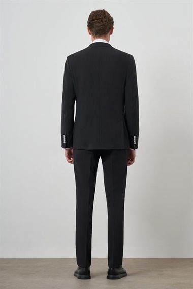 Morven Erkek Siyah Trend Çizgili Slim Fit Mono Yaka Takım Elbise - صورة 5