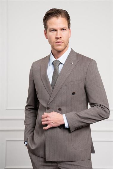 Morven Erkek KAHVE Trend Slim Fit Sivri Yaka Kruvaze Takım Elbise - photo 4