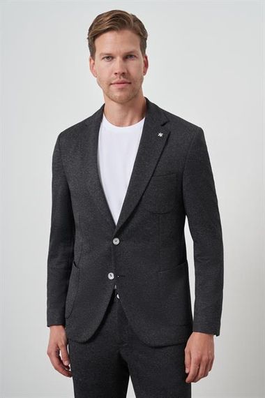 Morven Erkek Siyah Trend Slim Fit Yandan Lastikli Mono Yaka Takım Elbise - photo 1