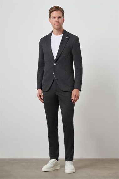 Morven Erkek Siyah Trend Slim Fit Yandan Lastikli Mono Yaka Takım Elbise - photo 2