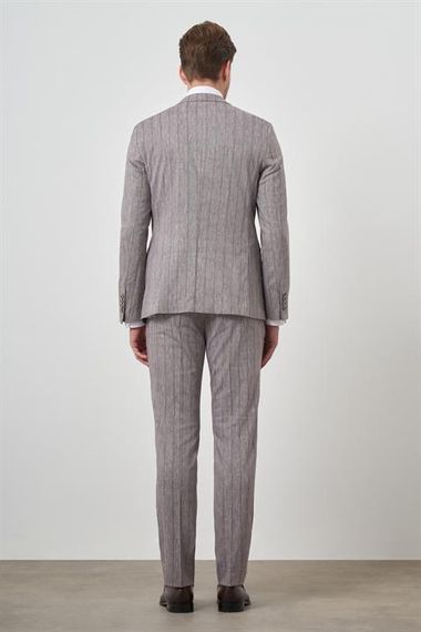 Morven Erkek Vizon Tend Keten Kruvaze Slim  Fit Sivri Yaka Takım Elbise - фото 4