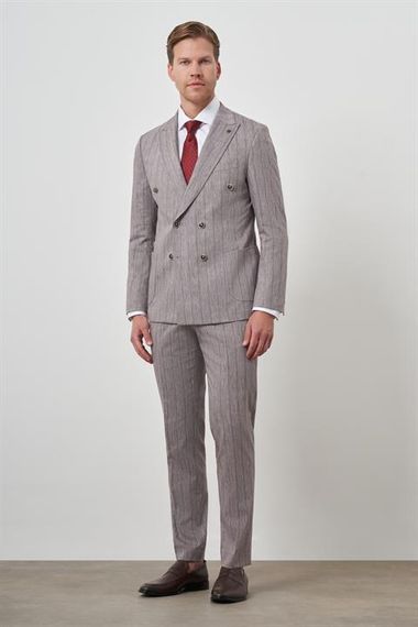 Morven Erkek Vizon Tend Keten Kruvaze Slim  Fit Sivri Yaka Takım Elbise - фото 2