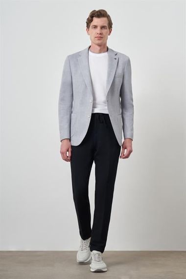 Morven Erkek Gri Örme Desenli Slim Fit Mono Yaka Ceket - фото 3