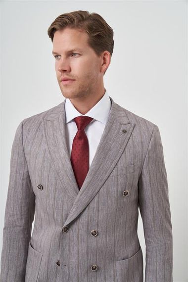 Morven Erkek Vizon Tend Keten Kruvaze Slim  Fit Sivri Yaka Takım Elbise - фото 3