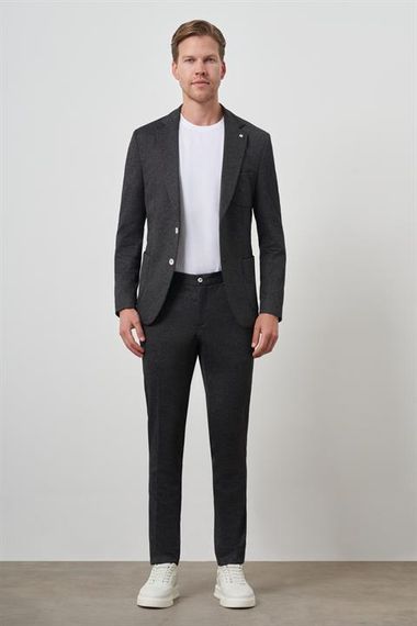 Morven Erkek Siyah Trend Slim Fit Yandan Lastikli Mono Yaka Takım Elbise - photo 3