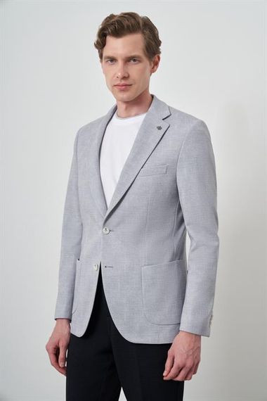 Morven Erkek Gri Örme Desenli Slim Fit Mono Yaka Ceket - фото 1