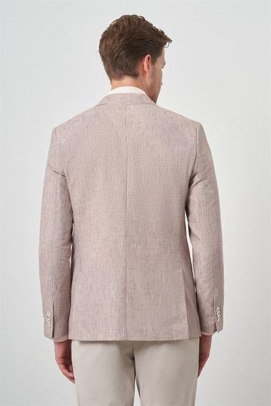 Morven Erkek Kiremit Keten Kruvaze Desenli Slim Fit Sivri Yaka Ceket - photo 4