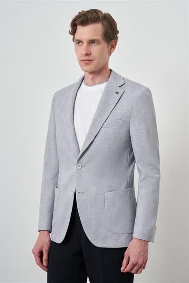 Morven Erkek Gri Örme Desenli Slim Fit Mono Yaka Ceket - фото 4