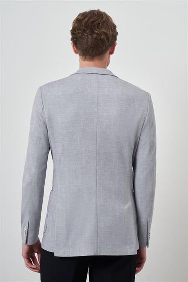 Morven Erkek Gri Örme Desenli Slim Fit Mono Yaka Ceket - фото 5