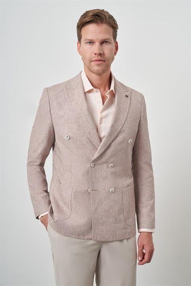 Morven Erkek Kiremit Keten Kruvaze Desenli Slim Fit Sivri Yaka Ceket - photo 3