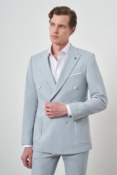 Morven Erkek A. MAVİ Çizgili Desen Kruvaze Slim Fit Sivri Yaka Takım Elbise - photo 1