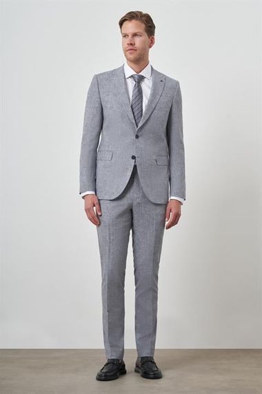 Morven Erkek Mavi Tend Keten Slim  Fit Sivri Yaka Takım Elbise - фото 2