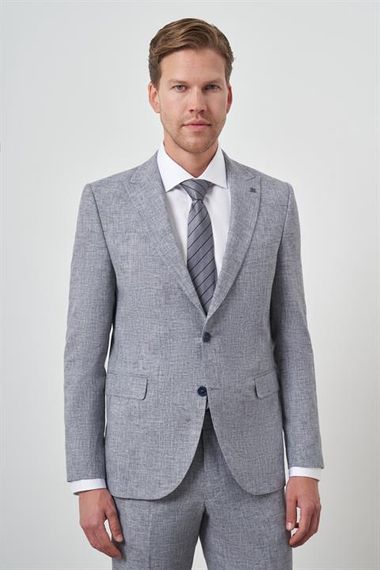 Morven Erkek Mavi Tend Keten Slim  Fit Sivri Yaka Takım Elbise - фото 1