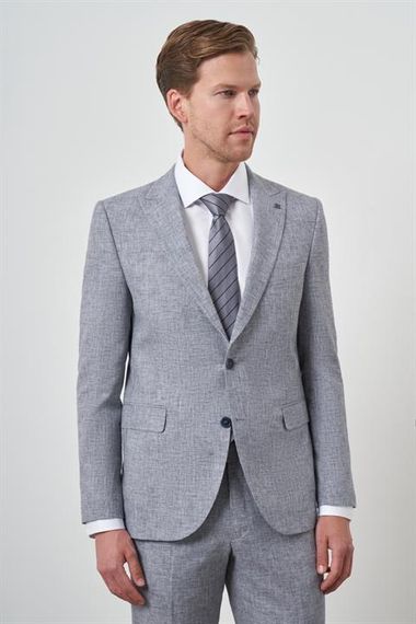 Morven Erkek Mavi Tend Keten Slim  Fit Sivri Yaka Takım Elbise - фото 4