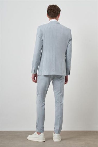 Morven Erkek A. MAVİ Çizgili Desen Kruvaze Slim Fit Sivri Yaka Takım Elbise - photo 5