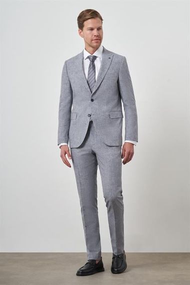 Morven Erkek Mavi Tend Keten Slim  Fit Sivri Yaka Takım Elbise - фото 3