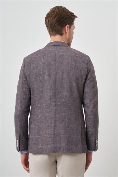 Morven Erkek KAHVE Keten Ekoseli Slim Fit Mono Yaka Ceket - صورة 4