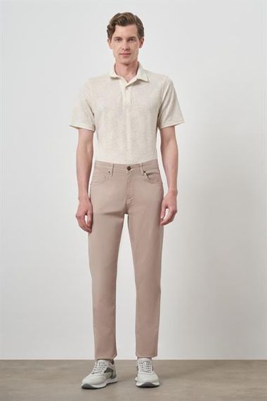 Morven Erkek Bej Pamuk 5 Cep Dynamic Fit Jean Kot Pantolon - fotoğraf 2