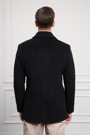 Morven Erkek Siyah Düğmeli Berberi Yaka Dynamic Fit Rahat Kesim Classic Kaşe Kaban - photo 5