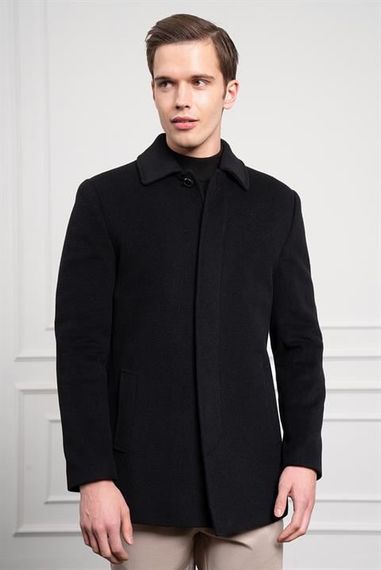 Morven Erkek Siyah Düğmeli Berberi Yaka Dynamic Fit Rahat Kesim Classic Kaşe Kaban - photo 2