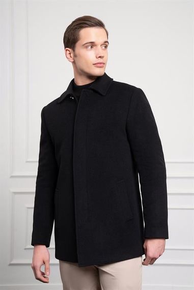 Morven Erkek Siyah Düğmeli Berberi Yaka Dynamic Fit Rahat Kesim Classic Kaşe Kaban - photo 3