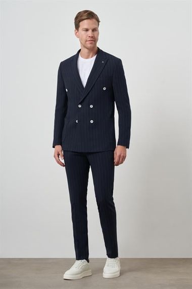 Morven Erkek Lacivert Trend Kruvaze Slim Fit Sivri Yaka Takım Elbise - фото 2