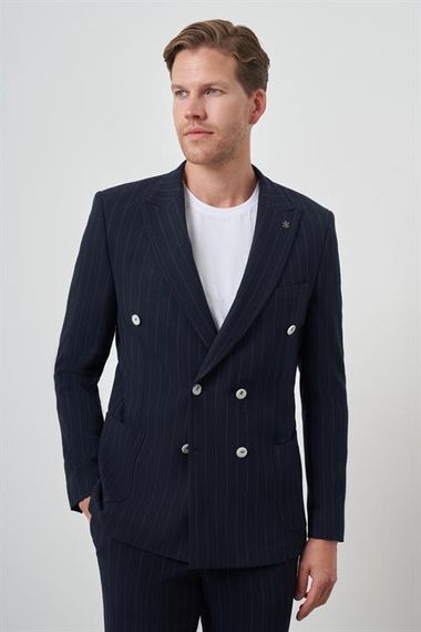 Morven Erkek Lacivert Trend Kruvaze Slim Fit Sivri Yaka Takım Elbise - фото 3