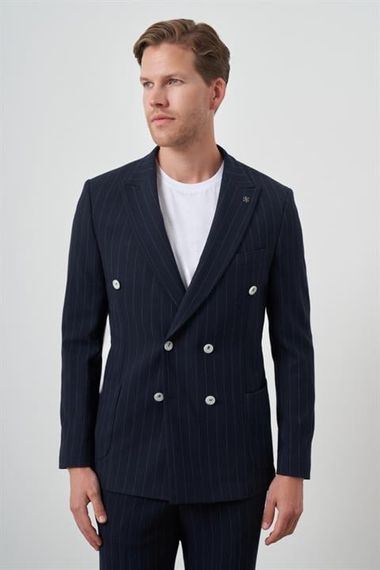 Morven Erkek Lacivert Trend Kruvaze Slim Fit Sivri Yaka Takım Elbise - фото 1