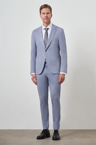 Morven Erkek İndigo Trend Slim Fit Mono Yaka Takım Elbise - фото 2