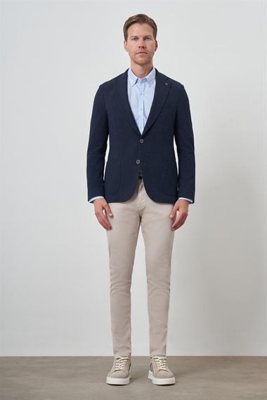 Morven Erkek Lacivert Dokuma Slim Fit Mono Yaka Ceket - фото 2