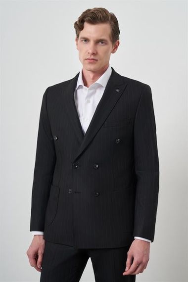 Morven Erkek Siyah Trend Kruvaze Slim Fit Takım Elbise - фото 1