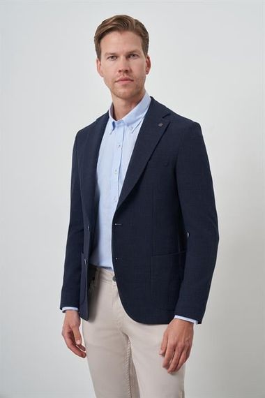 Morven Erkek Lacivert Dokuma Slim Fit Mono Yaka Ceket - фото 4