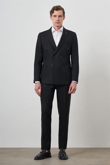 Morven Erkek Siyah Trend Kruvaze Slim Fit Takım Elbise - фото 3