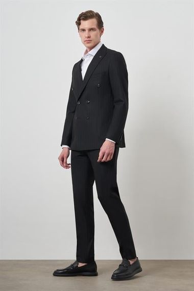 Morven Erkek Siyah Trend Kruvaze Slim Fit Takım Elbise - фото 2