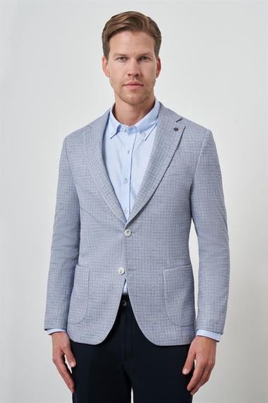 Morven Erkek İndigo Örme Slim Fit Mono Yaka Ceket - photo 1