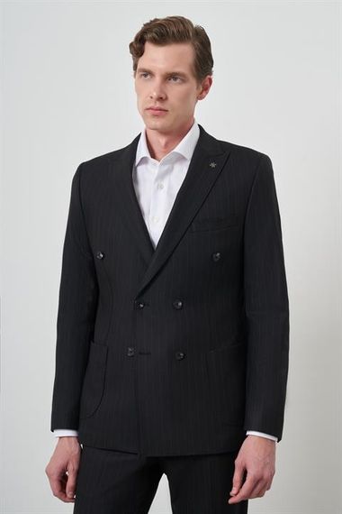 Morven Erkek Siyah Trend Kruvaze Slim Fit Takım Elbise - фото 4