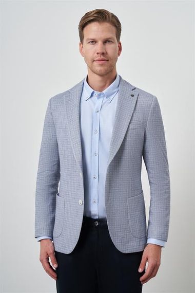 Morven Erkek İndigo Örme Slim Fit Mono Yaka Ceket - photo 4