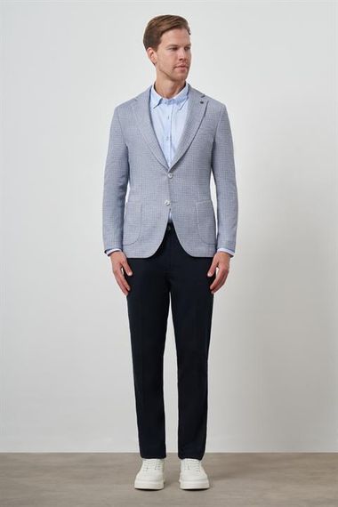 Morven Erkek İndigo Örme Slim Fit Mono Yaka Ceket - photo 2