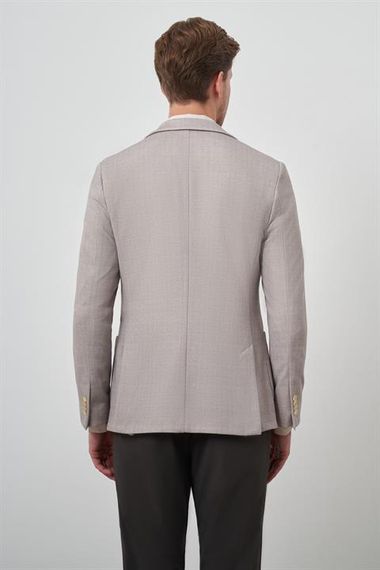 Morven Erkek Bej Örme Desenli Slim Fit Mono Yaka Ceket - صورة 5