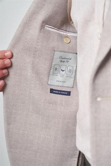 Morven Erkek Bej Örme Desenli Slim Fit Mono Yaka Ceket - صورة 4