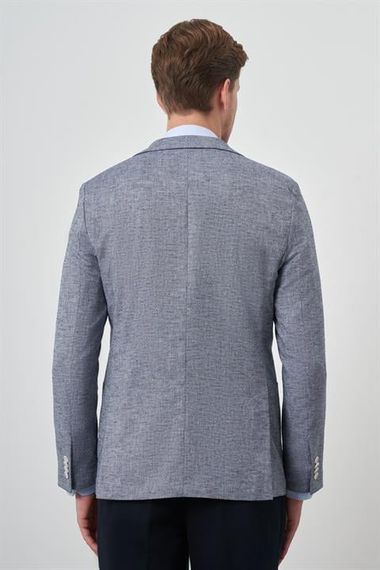 Morven Erkek Lacivert Keten Dokuma Slim Fit Mono Yaka Ceket - صورة 4