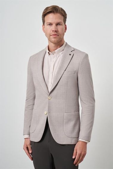 Morven Erkek Bej Örme Desenli Slim Fit Mono Yaka Ceket - صورة 2