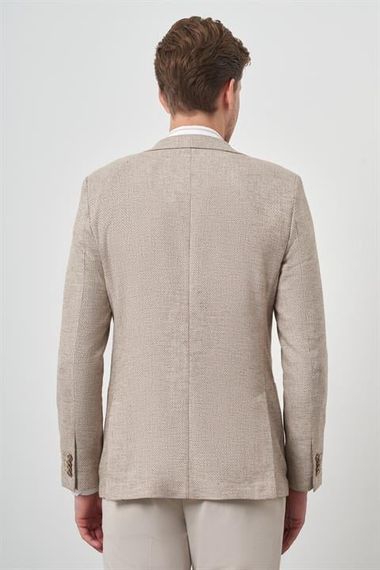 Morven Erkek KAHVE Keten Dokuma Slim Fit Mono Yaka Ceket - фото 5