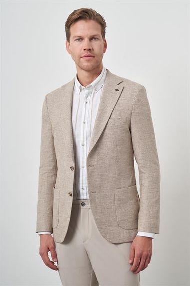 Morven Erkek KAHVE Keten Dokuma Slim Fit Mono Yaka Ceket - фото 1